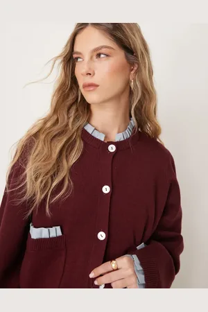 Neon Rose Compact contrast frill cardigan in gray