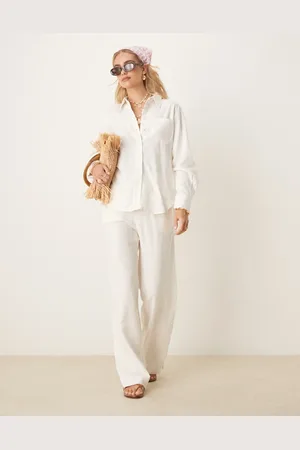 Y.A.S Linen mix elastic blend wide leg pants in - part of a set