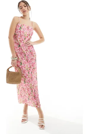 Pieces® Plisse cowl neck cami maxi dress in floral print