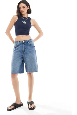 Pull&Bear Longline cut off denim shorts in dark