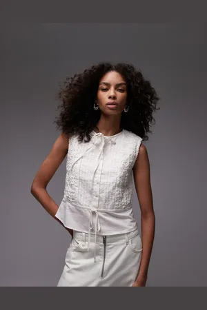 Topshop Cross hatch sleeveless top in ivory