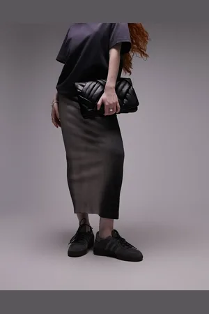Topshop Bleach spray textured midi skirt in charcoal