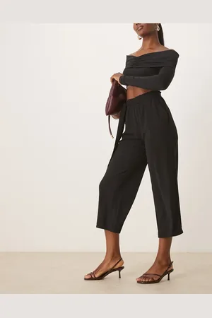 VILA Tie waist straight leg cropped pants in