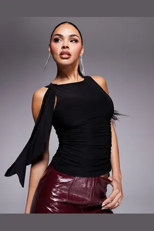 Kaiia Exclusive slinky ruched drape detail sleeveless top in