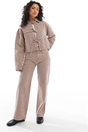Daisy Street Low rise baggy jeans in and ecru stripe jeans - part of a set