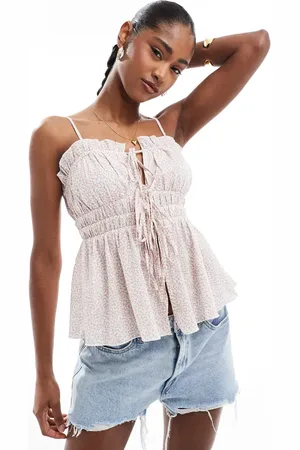 Stradivarius STR strappy tie front cami top in floral print