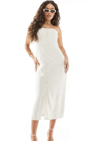 ONLY Linen mix bandeau midi dress in stone