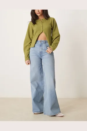 ASOS Wide leg jean with braided waist in midwash