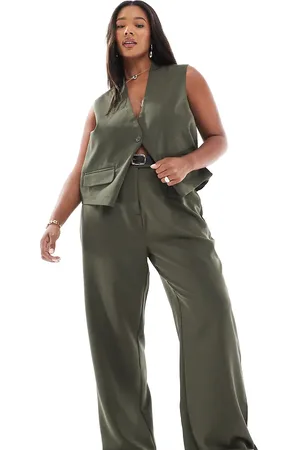 Pieces® Pieces Curve tailored multiway button leg pants in khaki - part of a set
