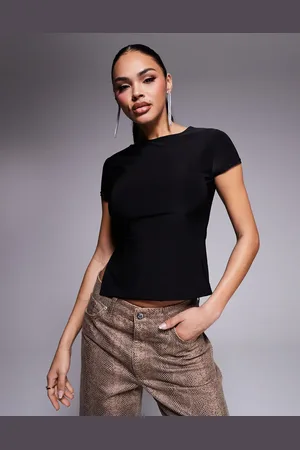 Kaiia Exclusive slinky cap sleeve side slit top in