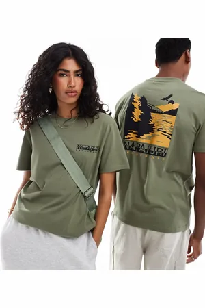 Napapijri Pali landscape backprint t-shirt in light khaki