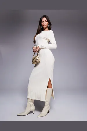 River Island Ribbed midi dress in cream