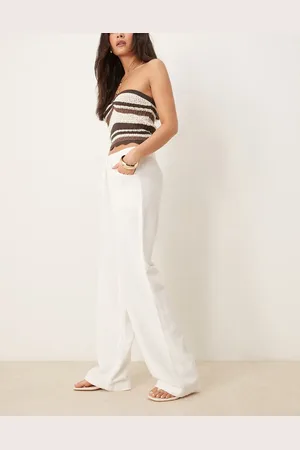Stradivarius STR drawstring linen mix pants in ecru