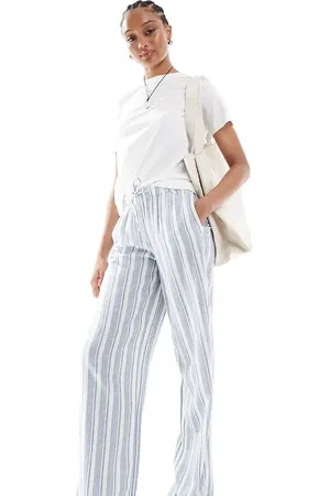 ONLY Linen mix pull on pants in stripe