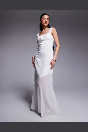 Kaiia Exclusive cotton eyelet tie bust detail asymmetric sheer hem maxi dress in