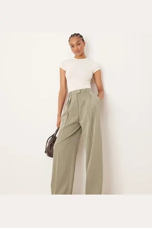 ASOS Tall tailored wide leg pants with pleat detail in khaki
