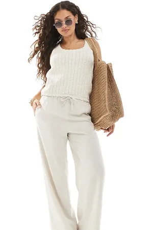 ONLY Linen mix pull on pants in stone