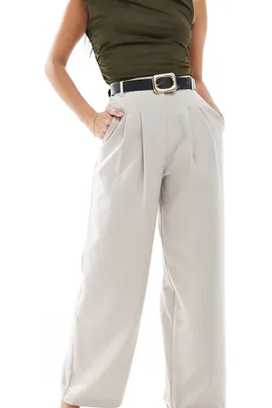 Miss Selfridge Wide leg tailored pants in beige pinstripe
