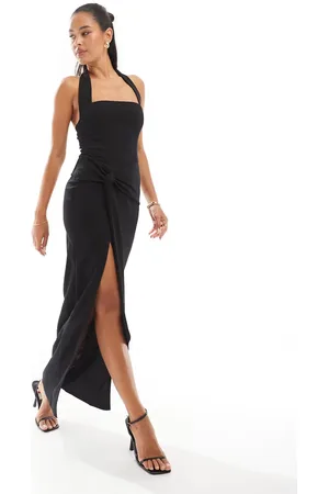 TFNC Crepe square neck maxi dress with drape waist in