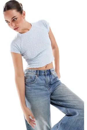 Cotton On Cotton On gray pointelle T-shirt with ditsy print