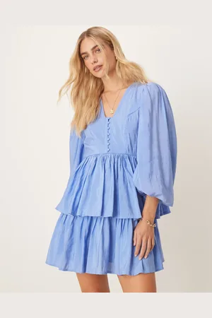 Y.A.S Puff sleeve button front boho mini dress in provence