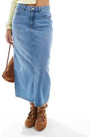 ONLY Denim midi skirt with back slit in mid