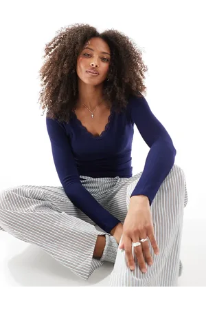 Cotton On Cotton On lace trim long sleeve waffle sleep top in