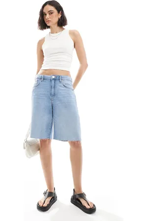 Pull&Bear Longline cut off denim shorts in light