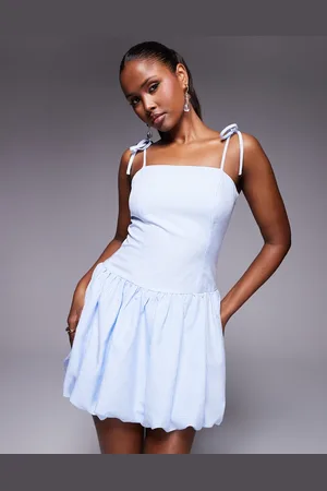 Kaiia Exclusive tie shoulders bubble mini dress in blue gingham