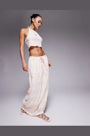 Kaiia Exclusive tie waist textured maxi skirt in multicolor plaid - part of a set