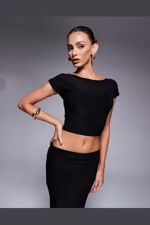 Kaiia Exclusive slinky boatneck low back crop top in - part of a set