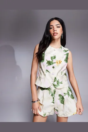 River Island High neck floral vest in cream - part of a set