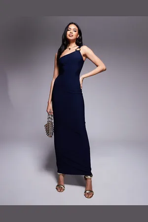 Kaiia Exclusive slinky one shoulder metal ring detail maxi dress in