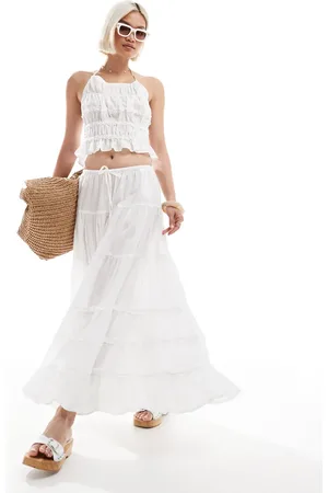 Stradivarius STR ruched maxi skirt in ecru - part of a set
