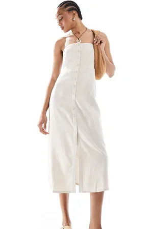ONLY Linen mix bandeau midi dress in stone
