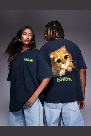 ASOS Unisex oversized t-shirt with Shrek Puss in Boots prints in washed