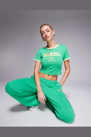 Kaiia Sport contrast trim Brazil baby tee in green and yellow - part of a set