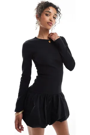 Stradivarius Long sleeve bubble hem mini dress in