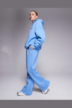 Kaiia Embroidered script logo wide leg sweatpants in blue and yellow - part of a set