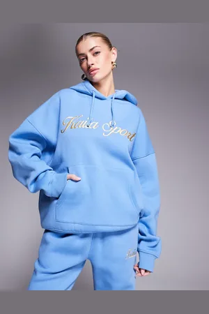 Kaiia Sport embroidered script logo hoodie in blue and yellow - part of a set
