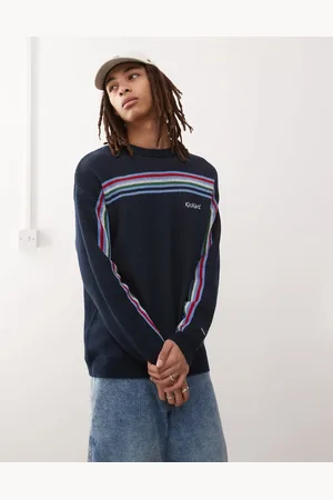 Kickers Oversized fit retro knit sweater with multi stripe in deep