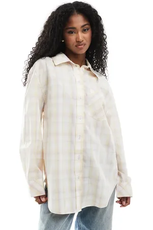 Monki Oversized cotton shirt in pink and yellow plaid