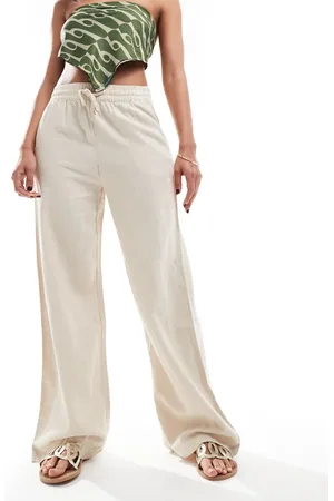 JDY Wide leg linen pants in stone