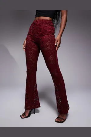 River Island Lace flared pants in burgundy