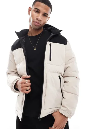 JACK & JONES Color block puffer jacket in beige &