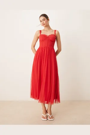 Lace & Beads Tulle corset midi dress in