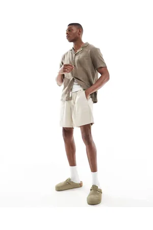 Only & Sons Linen blend worker shorts in beige
