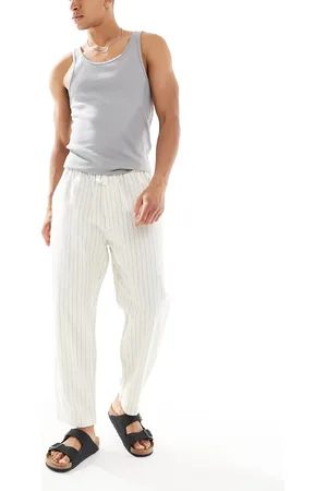 Pull&Bear Linen blend striped pants in ecru