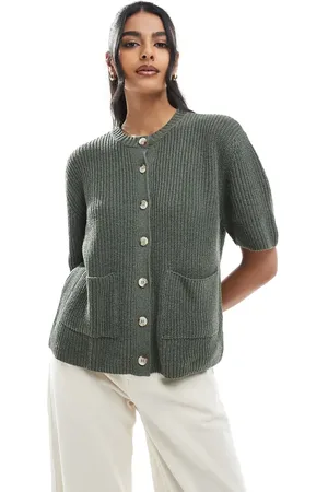 ASOS Knit cardigan with patch pockets in khaki