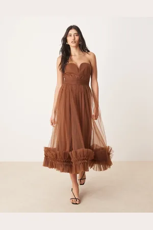 Lace & Beads Corset tulle ruffle hem midaxi dress in